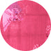 Round Machine Washable Abstract Pink Modern Rug, wshabs1902pnk