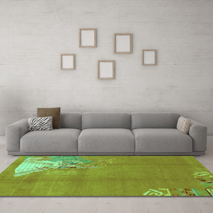 Machine Washable Abstract Turquoise Modern Area Rugs in a Living Room,, wshabs1902turq