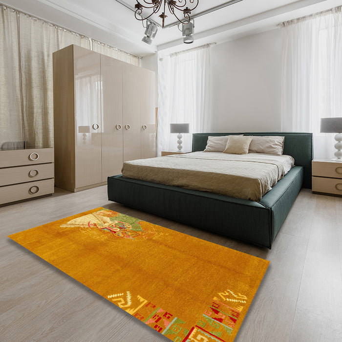 Abstract Orange Red Modern Rug in a Bedroom, abs1902