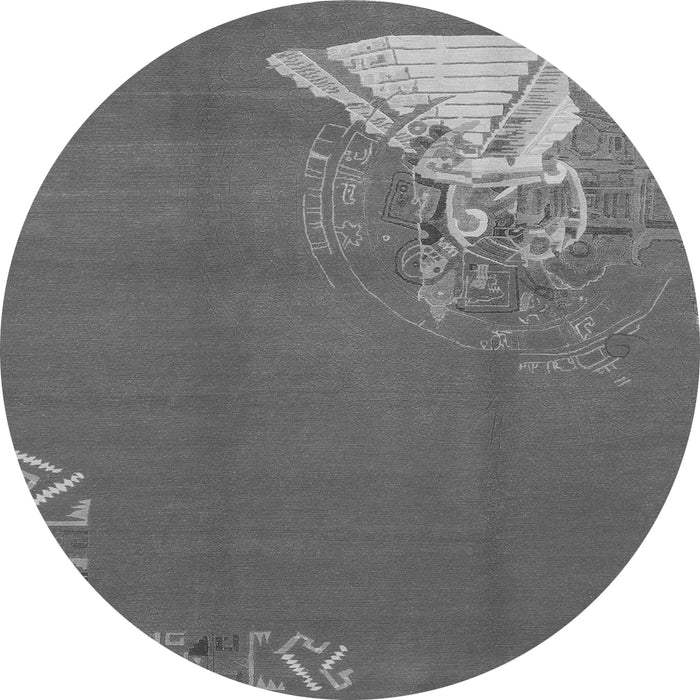 Round Machine Washable Abstract Gray Modern Rug, wshabs1902gry