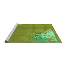 Sideview of Machine Washable Abstract Turquoise Modern Area Rugs, wshabs1902turq