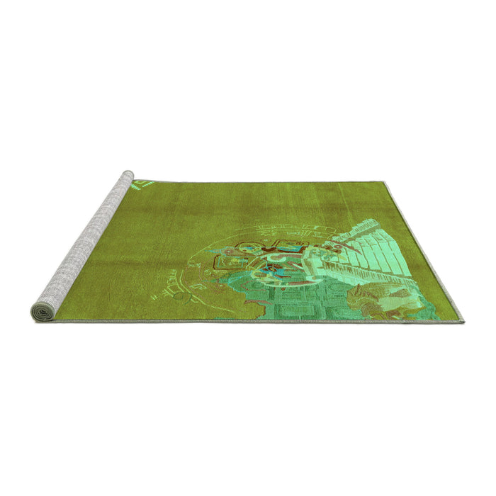 Sideview of Machine Washable Abstract Turquoise Modern Area Rugs, wshabs1902turq