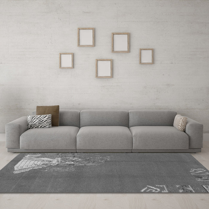 Machine Washable Abstract Gray Modern Rug in a Living Room,, wshabs1902gry