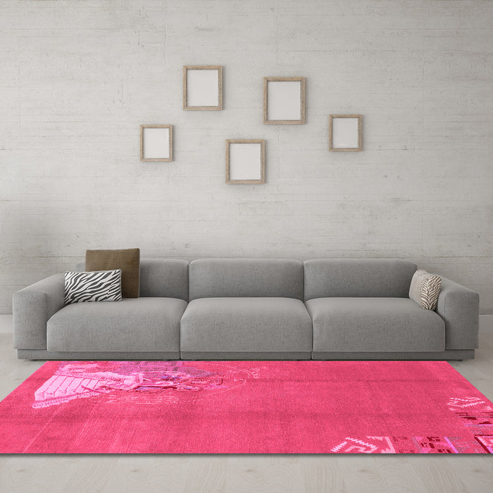 Machine Washable Abstract Pink Modern Rug in a Living Room, wshabs1902pnk