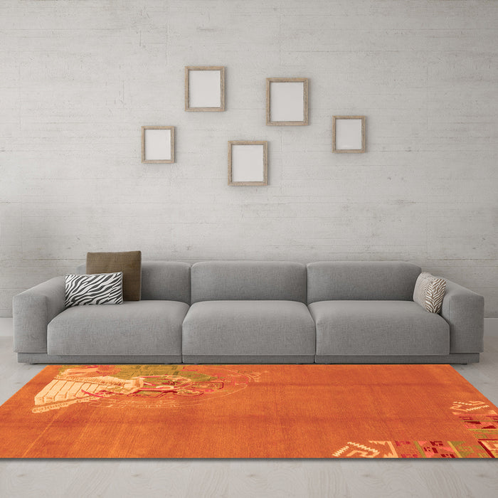 Machine Washable Abstract Orange Modern Area Rugs in a Living Room, wshabs1902org