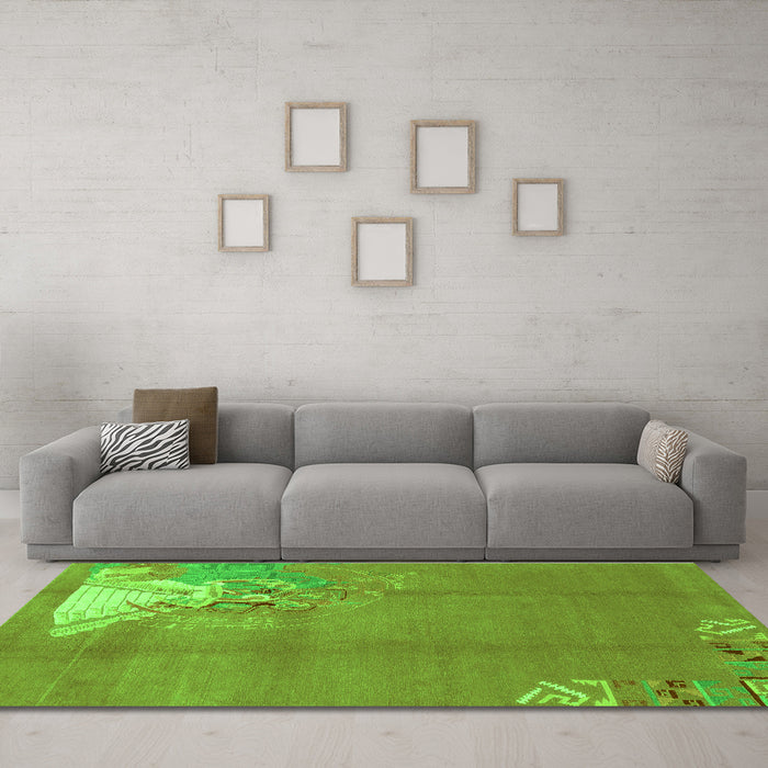 Machine Washable Abstract Green Modern Area Rugs in a Living Room,, wshabs1902grn
