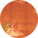 Round Machine Washable Abstract Orange Modern Area Rugs, wshabs1902org