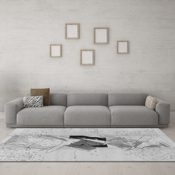 Machine Washable Abstract Gray Modern Rug in a Living Room,, wshabs1903gry