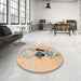 Round Abstract Brown Modern Rug in a Office, abs1903