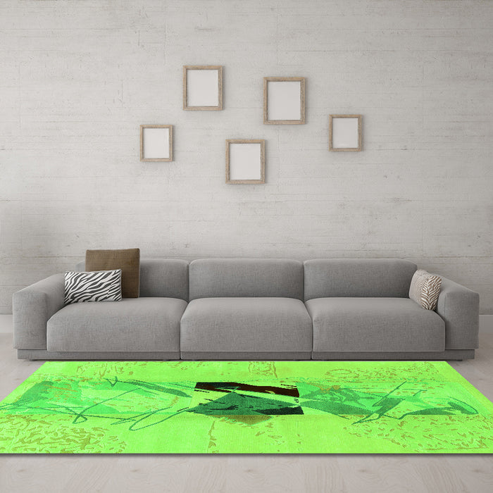 Machine Washable Abstract Green Modern Area Rugs in a Living Room,, wshabs1903grn