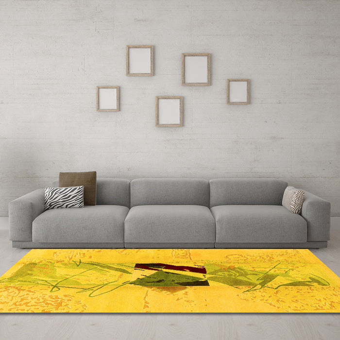 Machine Washable Abstract Yellow Modern Rug in a Living Room, wshabs1903yw