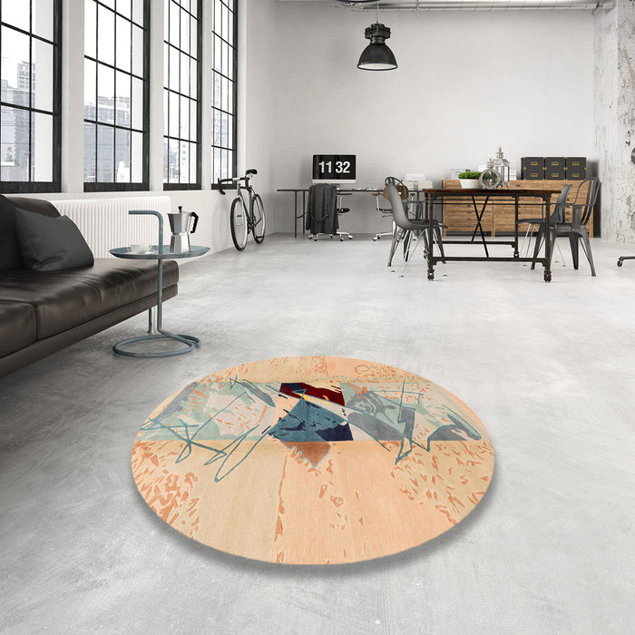 Round Machine Washable Abstract Brown Rug in a Office, wshabs1903