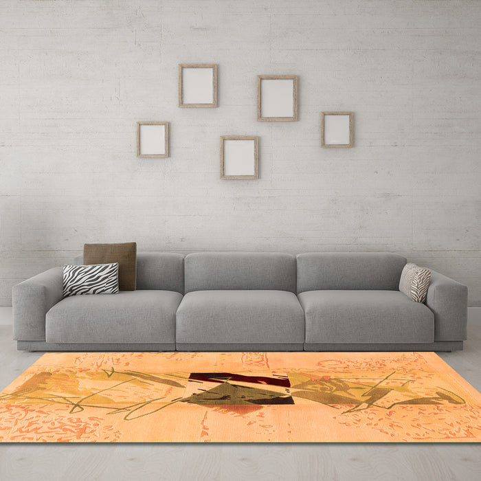 Machine Washable Abstract Orange Modern Area Rugs in a Living Room, wshabs1903org