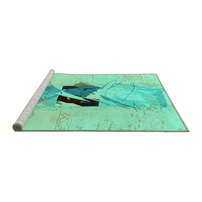Sideview of Machine Washable Abstract Turquoise Modern Area Rugs, wshabs1903turq