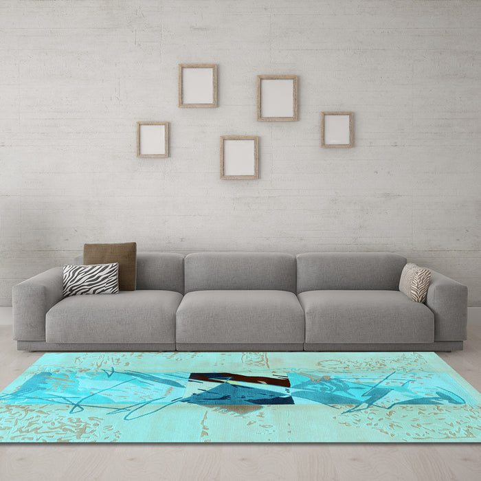 Machine Washable Abstract Light Blue Modern Rug in a Living Room, wshabs1903lblu