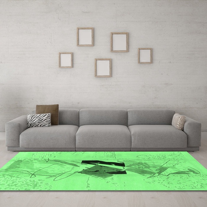 Machine Washable Abstract Emerald Green Modern Area Rugs in a Living Room,, wshabs1903emgrn