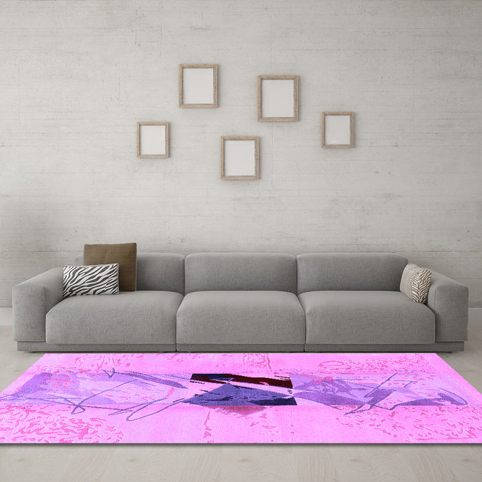 Machine Washable Abstract Purple Modern Area Rugs in a Living Room, wshabs1903pur