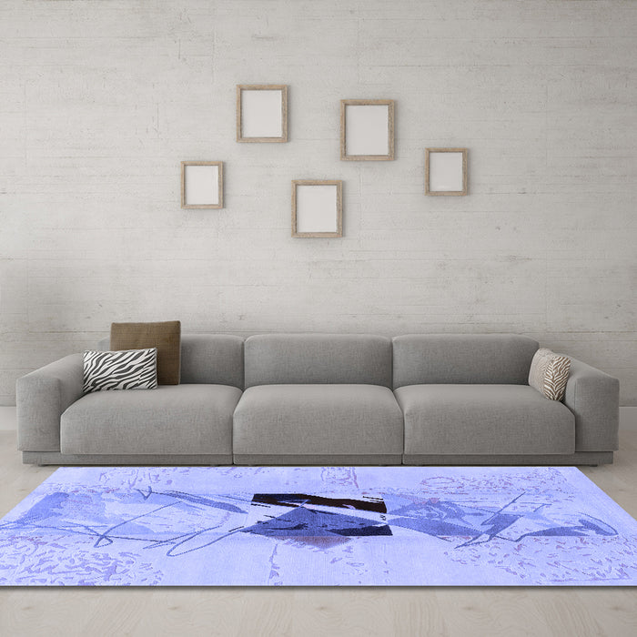 Machine Washable Abstract Blue Modern Rug in a Living Room, wshabs1903blu