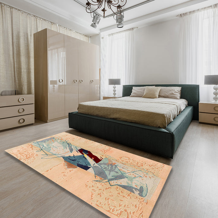 Machine Washable Abstract Brown Rug in a Bedroom, wshabs1903