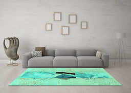 Machine Washable Abstract Turquoise Modern Area Rugs in a Living Room,, wshabs1903turq