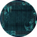 Round Abstract Turquoise Modern Rug, abs1904turq