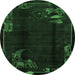 Round Abstract Emerald Green Modern Rug, abs1904emgrn