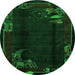 Round Machine Washable Abstract Green Modern Area Rugs, wshabs1904grn