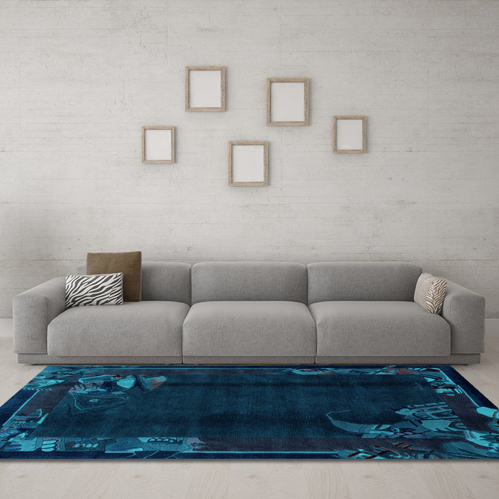 Machine Washable Abstract Light Blue Modern Rug in a Living Room, wshabs1904lblu