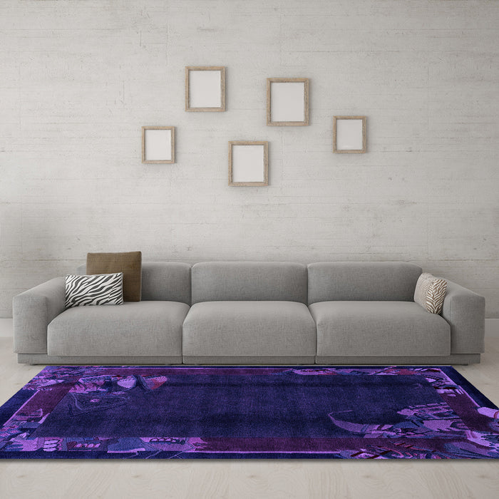 Machine Washable Abstract Purple Modern Area Rugs in a Living Room, wshabs1904pur