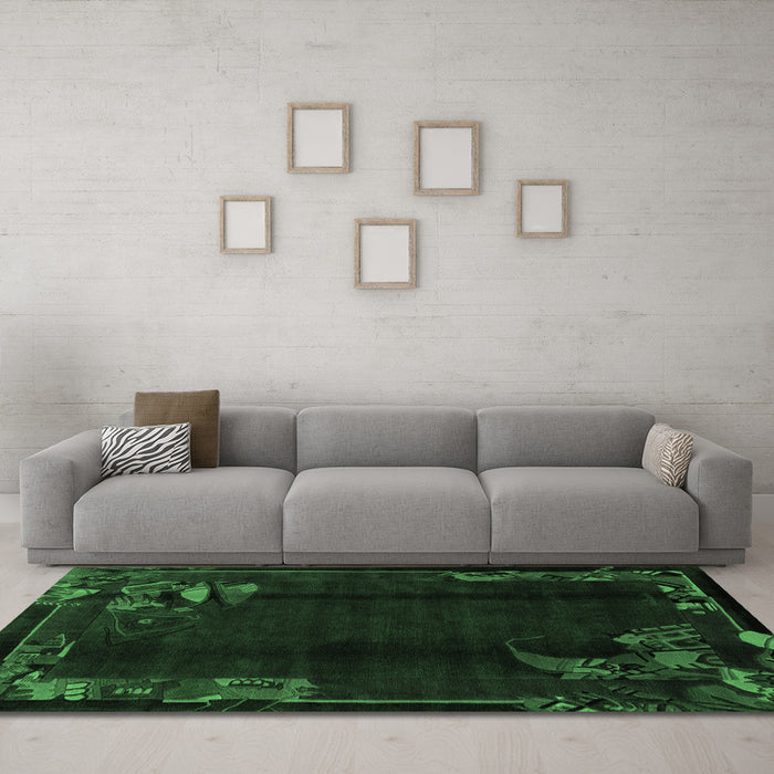 Machine Washable Abstract Emerald Green Modern Area Rugs in a Living Room,, wshabs1904emgrn