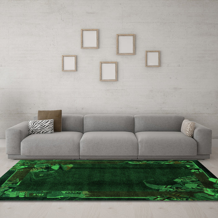 Machine Washable Abstract Green Modern Area Rugs in a Living Room,, wshabs1904grn