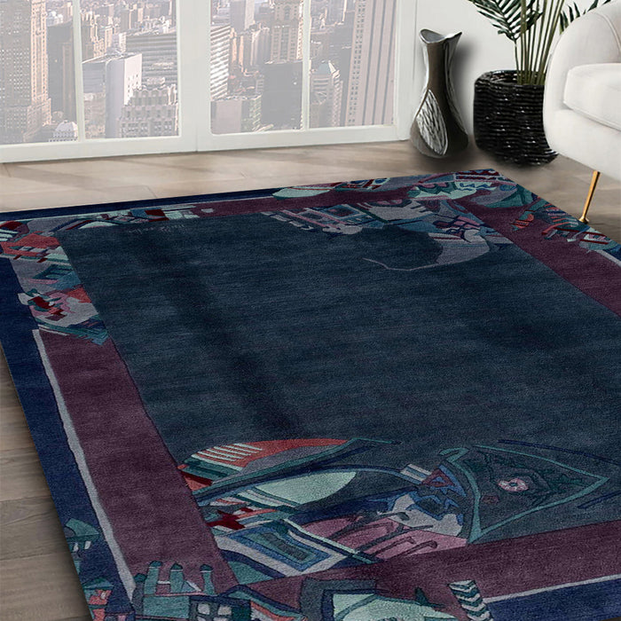Abstract Blue Modern Rug in Family Room, abs1904