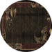 Round Abstract Brown Modern Rug, abs1904brn