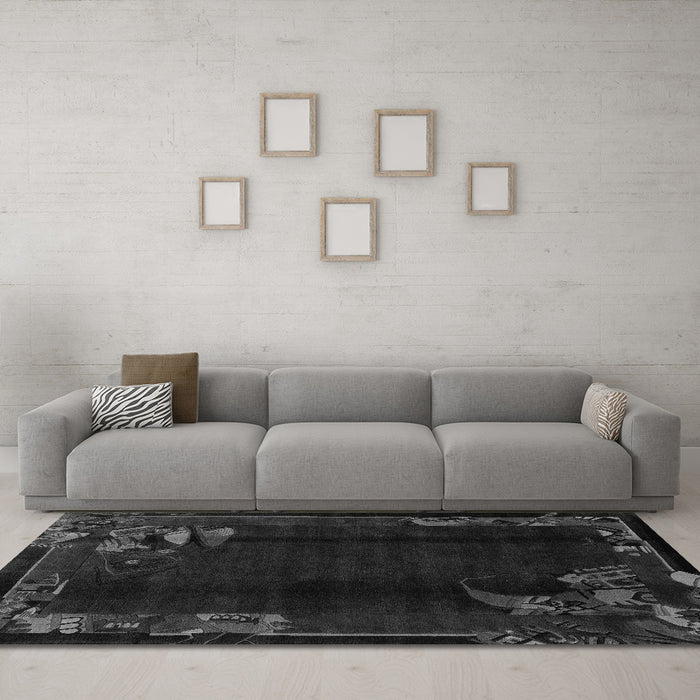 Machine Washable Abstract Gray Modern Rug in a Living Room,, wshabs1904gry