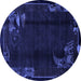 Round Machine Washable Abstract Blue Modern Rug, wshabs1904blu