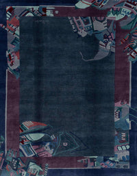 Machine Washable Abstract Night Blue Rug, wshabs1904