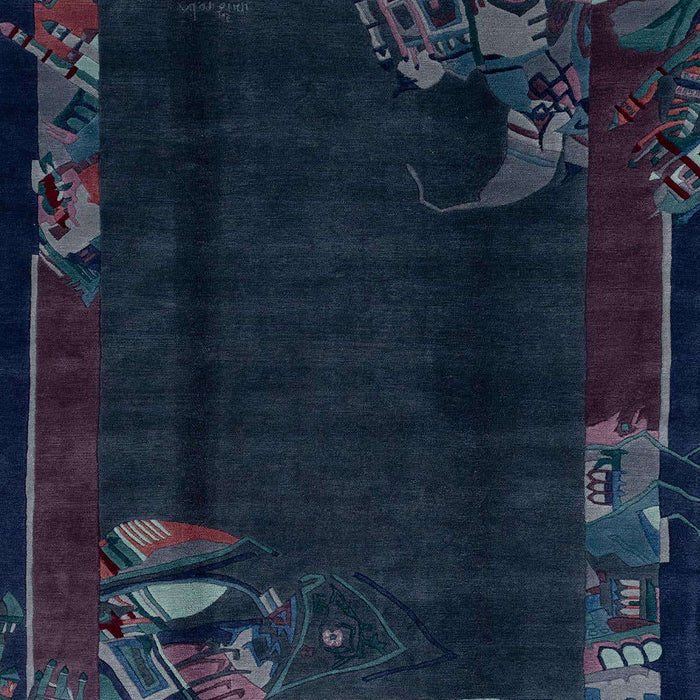 Machine Washable Abstract Night Blue Rug, wshabs1904