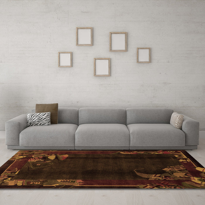 Machine Washable Abstract Orange Modern Area Rugs in a Living Room, wshabs1904org