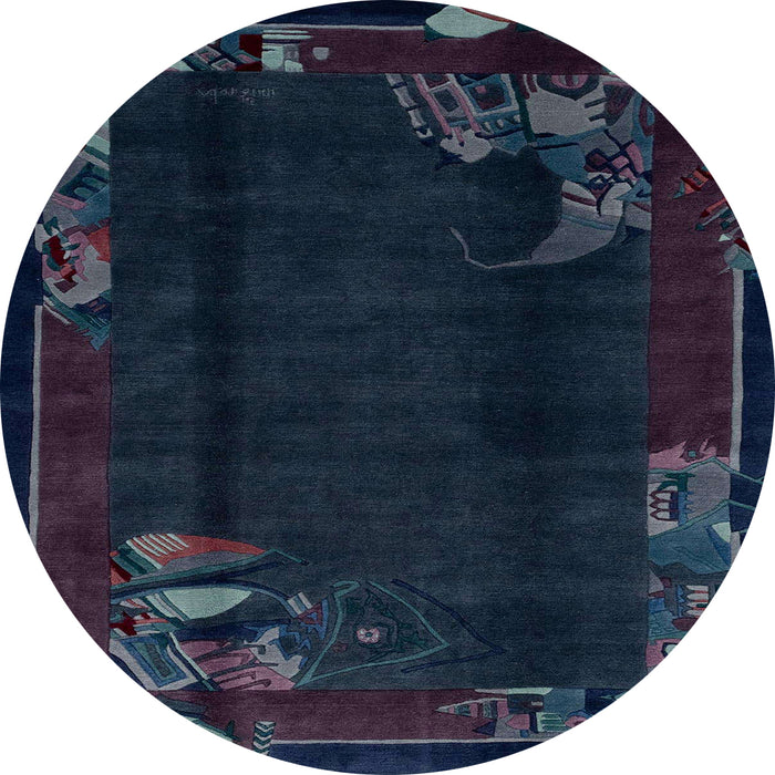 Round Machine Washable Abstract Night Blue Rug, wshabs1904