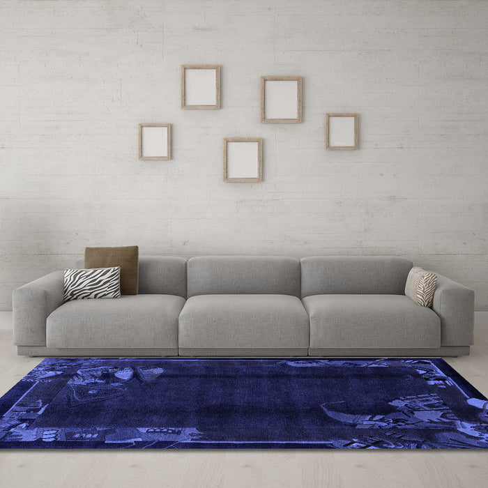 Machine Washable Abstract Blue Modern Rug in a Living Room, wshabs1904blu