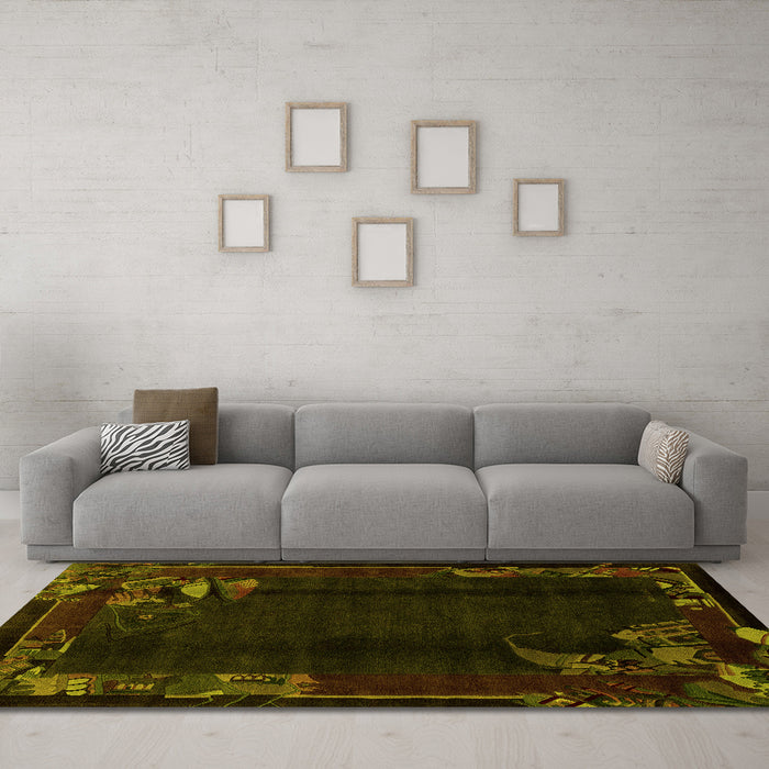 Machine Washable Abstract Yellow Modern Rug in a Living Room, wshabs1904yw