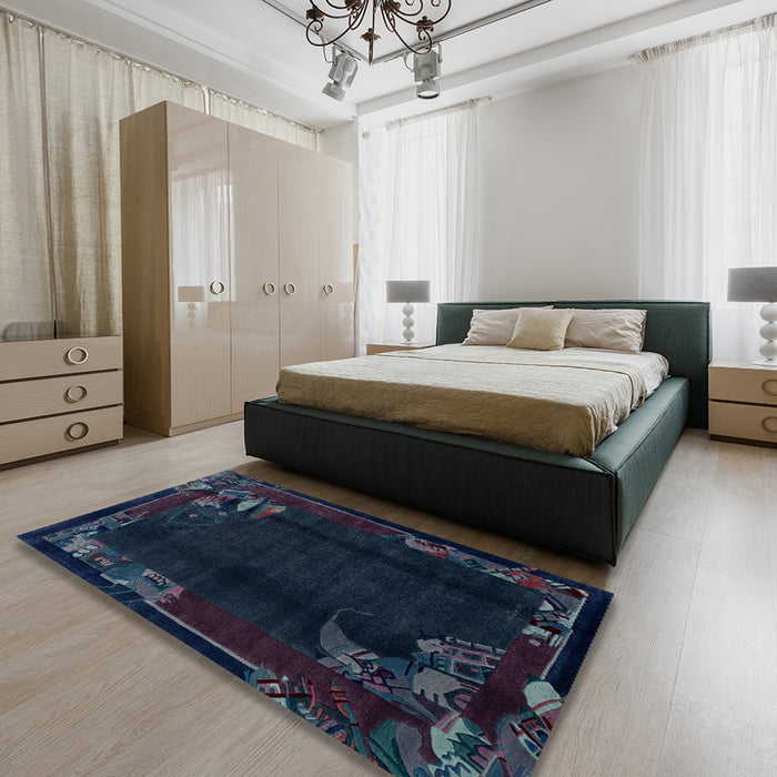 Abstract Blue Modern Rug in a Bedroom, abs1904