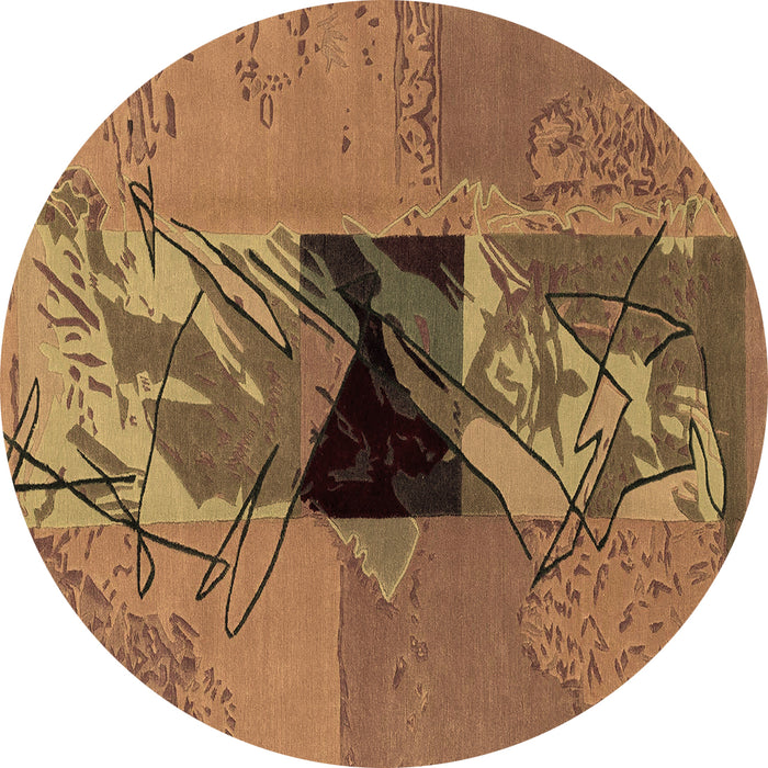 Round Abstract Brown Modern Rug, abs1905brn