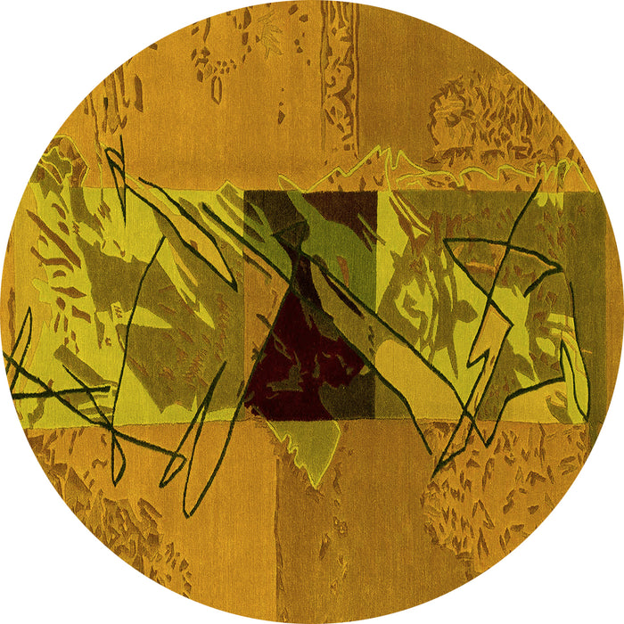Round Machine Washable Abstract Yellow Modern Rug, wshabs1905yw