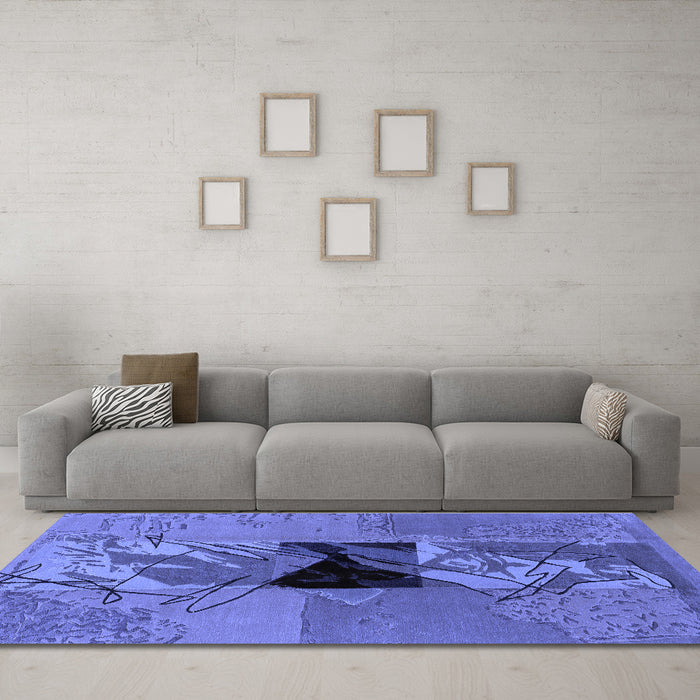 Machine Washable Abstract Blue Modern Rug in a Living Room, wshabs1905blu