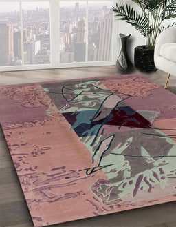 Abstract Pink Modern Rug in Family Room, abs1905