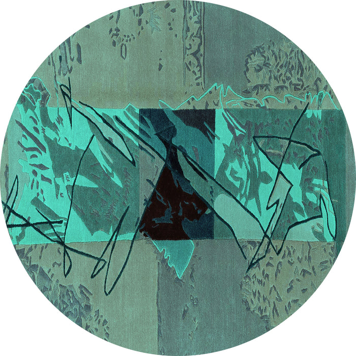 Round Machine Washable Abstract Turquoise Modern Area Rugs, wshabs1905turq