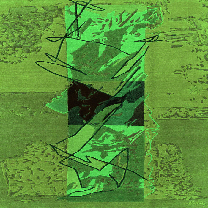 Square Machine Washable Abstract Green Modern Area Rugs, wshabs1905grn