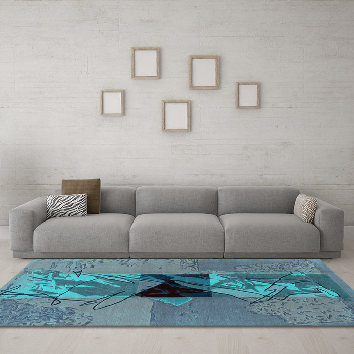 Machine Washable Abstract Light Blue Modern Rug in a Living Room, wshabs1905lblu