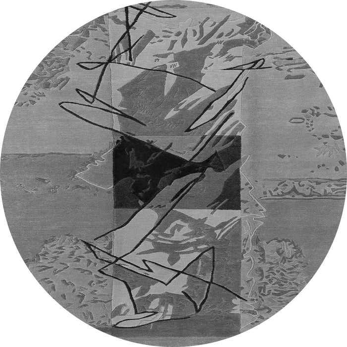 Round Machine Washable Abstract Gray Modern Rug, wshabs1905gry